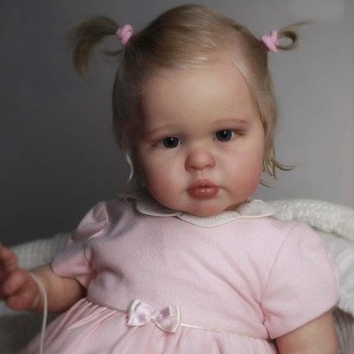 Rooted Hair Cloth Body Toy 22inch Painted Reborn Baby Doll Finished Toddler Girl