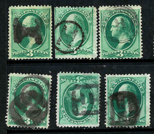 CARTA "H-N" Estudio 6 Cancelaciones Elegante Billetes Washington de 3 Céntimos 1871-83 EE. UU. 94A61