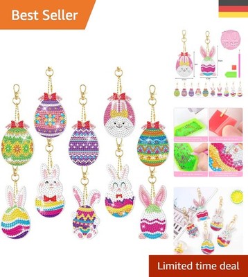 10 Stück DIY Diamond Painting für Kinder - Osterhase und Eier Schlüsselanhänger