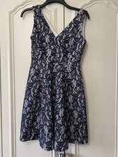 Fit and Flare navy white lace minidress - Wallis petite size 8