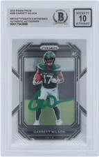 Garrett Wilson Jets Signed 2022 Panini Prizm Green Ink #309 BAS 10 Rookie Card