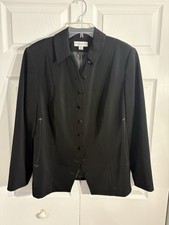John Meyer of Norwich Vtg Women's Black Button Blazer Jacket Office Career A4