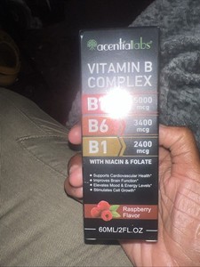 acentia labs Vitamin B Complex B12 B6 B1 Liquid Raspberry Flavor Supplement 60ml