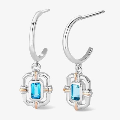 Clogau Silver & 9ct Rose Gold Enchanted Gateways Swiss Blue Topaz Earrings 3S...