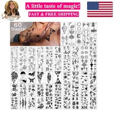 Waterproof Temporary Tattoos - 60 Sheets Tiny Fake Tattoo, Flowers Crowns Sta...