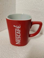 Nescafe Coffee Red and White Square Ceramic 11oz Beverage Mug Cup Preowned
