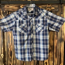 Wrangler Wrancher XL Mens Plaid Short Sleeve Pearl Snap Button Up Shirt XL