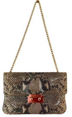 Michael Kors Python Embossed Shoulder Bag Gold Chain Clutch