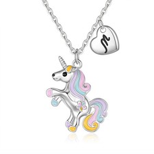 Jewelry for Girls 4-6 - Unicorn Necklace Gifts for Girls Ages 8-12 Letter M Init