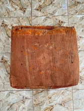 Vintage Moroccan Berber Pouf 50x50 cm Handmade Wool Ottoman Floor Cushion