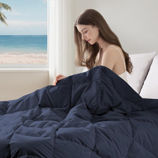 Navy Queen Size Lightweight Packable Down  Feather Blanket 88"x90