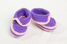 Baby Warm Hand Knitted Pink-Violet Booties 4 inches Size 2-3