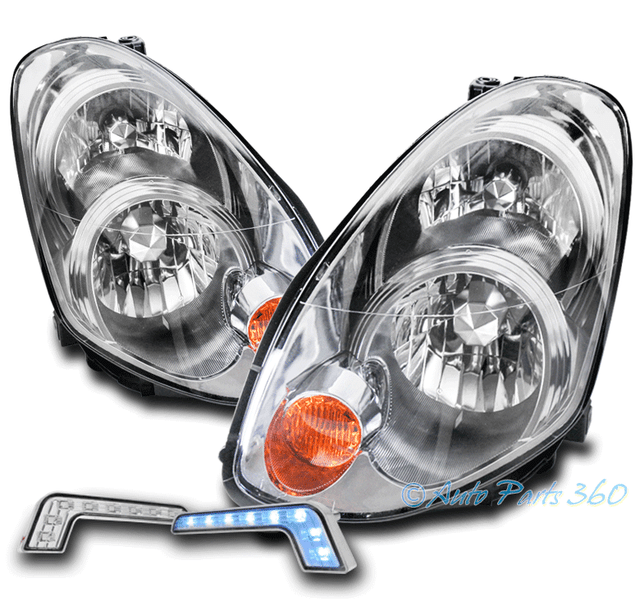 FOR 0506 G35 G35X SEDAN 4DR (FIT HID) CHROME HEADLIGHT LAMP+BLUE LED