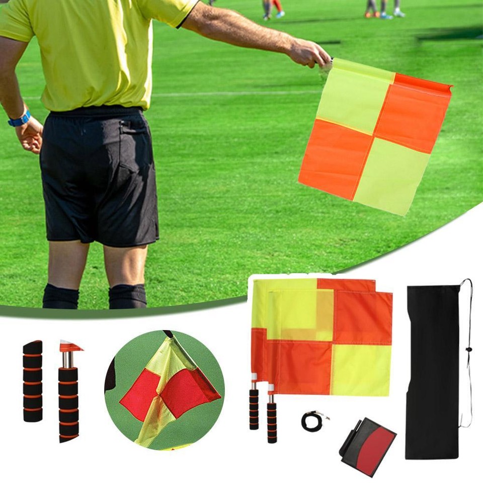 Soccer Referee Kit 2 Pcs Checkered Linesman Soccere Flags, Red Yellow