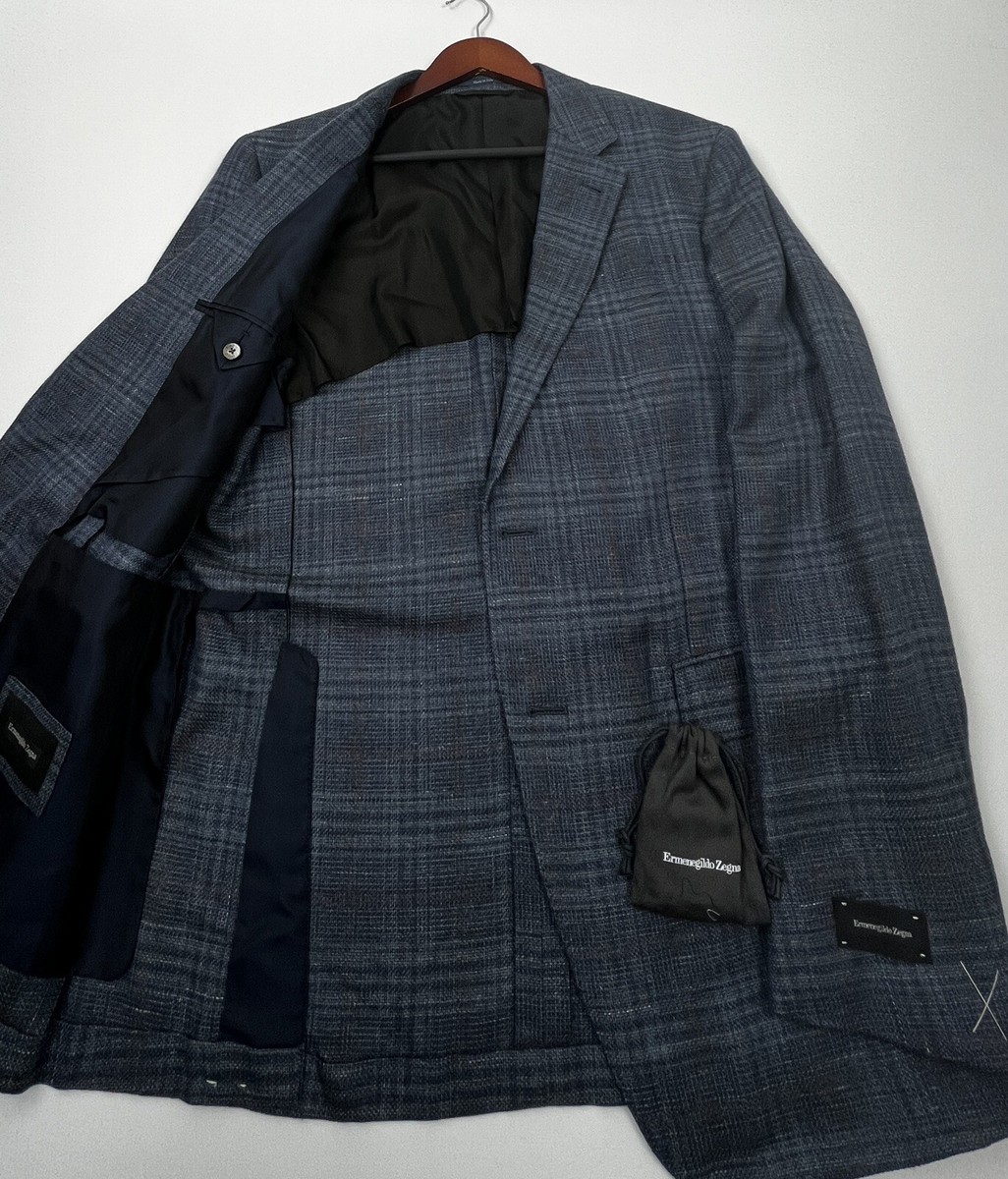 Ermenegildo Zegna Cashmere-Silk-Hemp Check Sports Jacket Size 44 R  