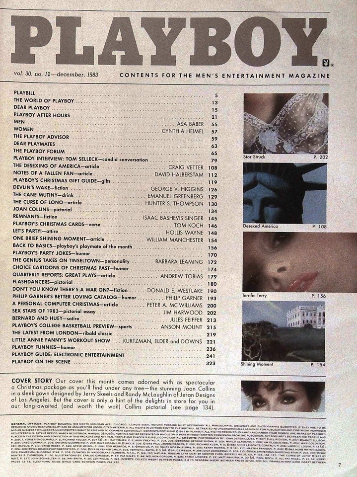 PLAYBOY US 12/1983 JOAN COLLINS Tom Selleck TERRY NIHEN Orson Welles