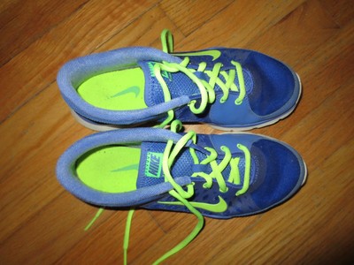 lime green and blue sneakers