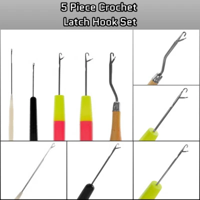 Craft County 5 Piece Crochet Latch Hook Set - 1 Bent Wooden + 4 Straight Plastic