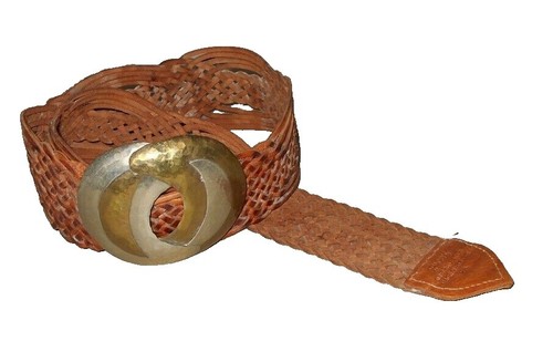 Chico\'s Handmade Wide Braided Leather Belt w/ Brass Metal Buckle Moroccan S/M Chico main image 4