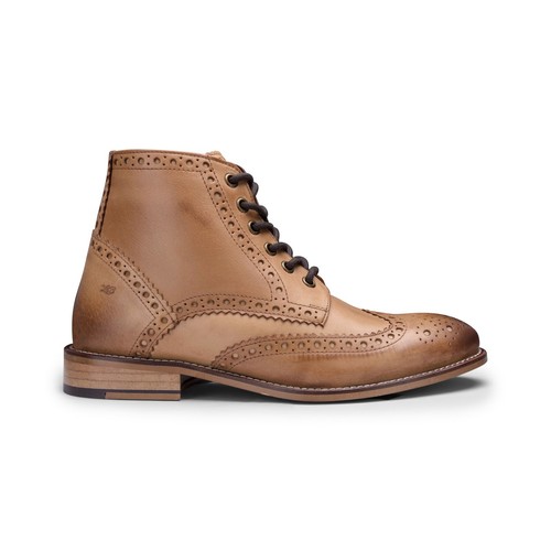 Mens Tan Leather Classic Retro Smart Oxford Formal Laced Vintage Ankle Boots - 第 1/7 張圖片
