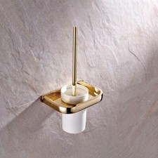 1 Ceramic Cup Bathroom Wall Mount Gold Brass Toilet Brush Holder Set 2ba845