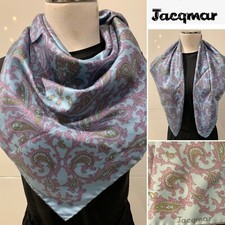 Jacqmar London Vintage Silk Twill Blue,Lilac Paisley SCARF 71x71cm Handroll Hems