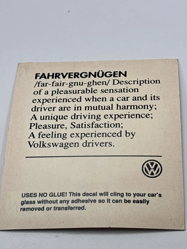 Volkswagen Fahrvergnugen Vinyl Decal Advertising Yellow NOS VTG Authentic Rare - Image 3 of 3