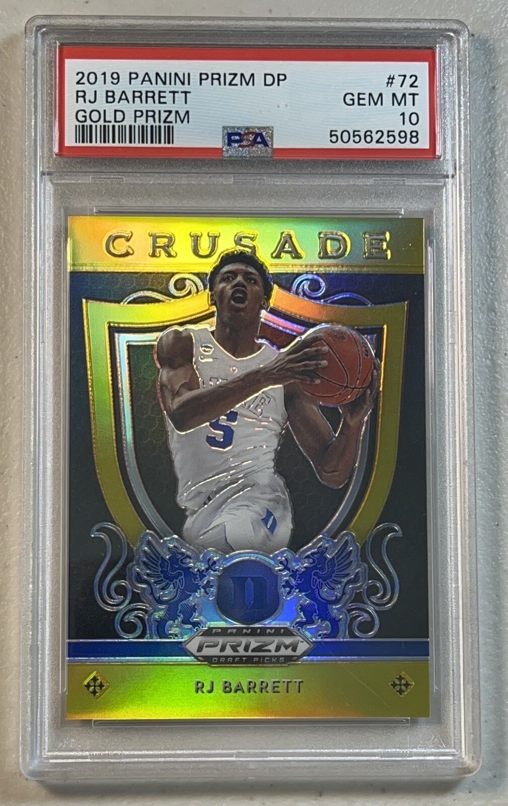 RJ Barrett PSA 10 Gold /10 2019-20 Panini Prizm Draft Picks Crusade #72 Gem Mint