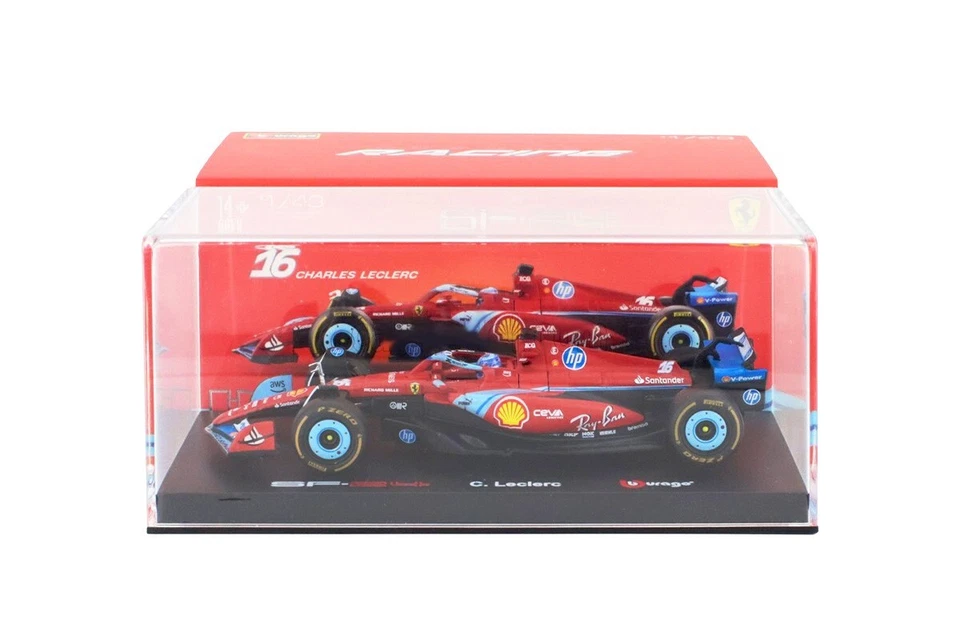 Ferrari SF-24 Miami 2024 Charles Leclerc 1/43 Burago con pilota e vetrina - Immagine 2 di 2