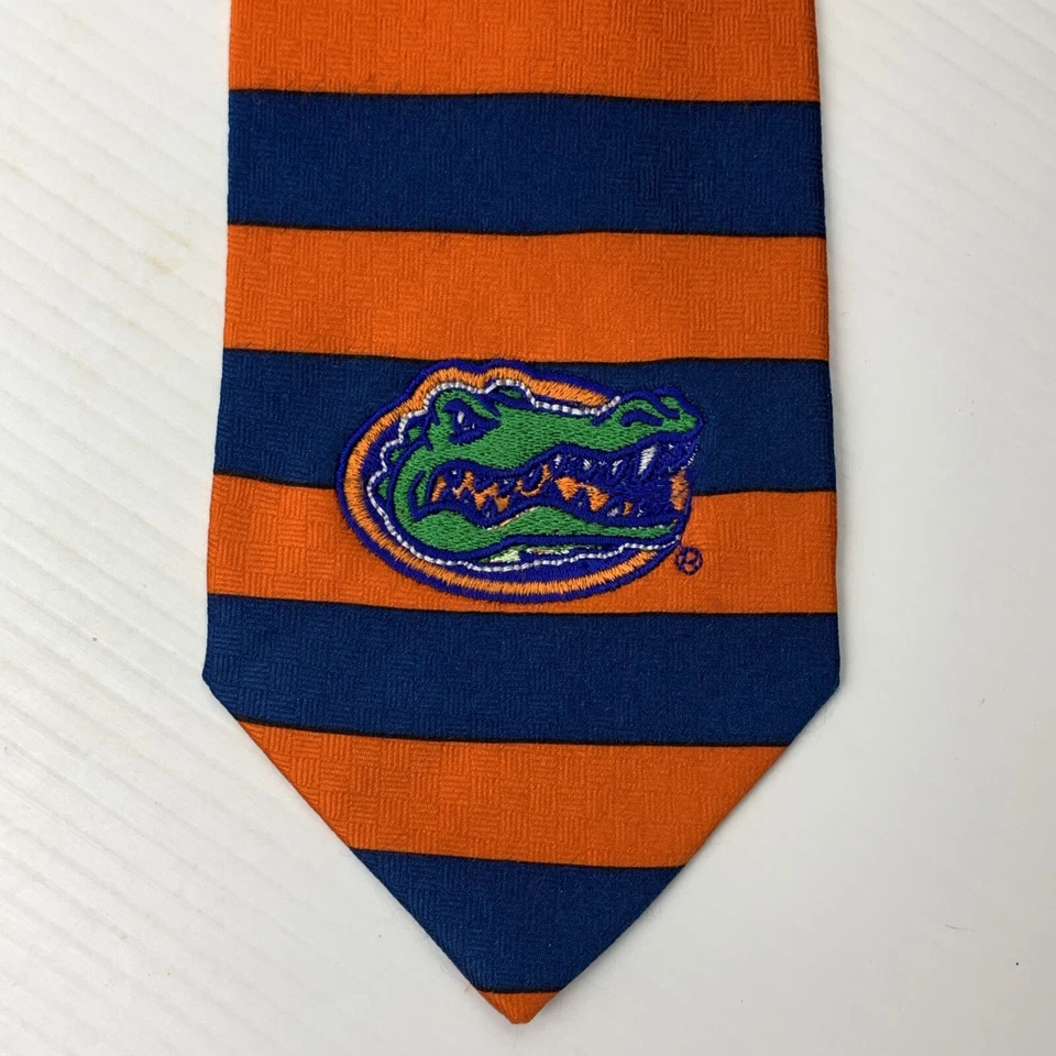 Florida Gators 真丝领带男式尺寸 3.75 x 58.5 英寸蓝色橙色条纹大学 — 第 2/4 张图片