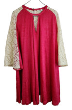 Umgee Womens BOHO Mini Dress Small Cream Pink Lace Flared Sleeve Festival