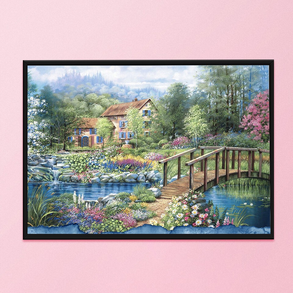 14CT Stamped Embroidery Kits Woodland Villa Full Embroidery Kits for