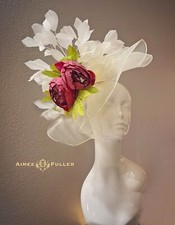 Royal Ascot Fascinator Kentucky Derby Hat Off White Cream Green Dark Pink Easter