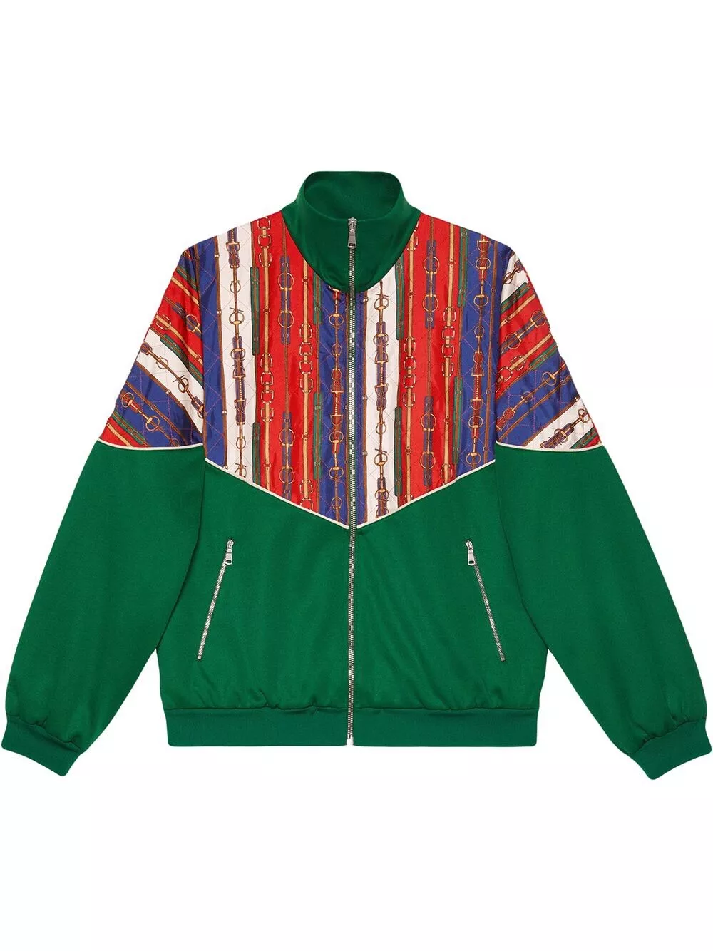 Veste zippée Gucci bi matière oversize imprimée ceinture Gancini taille XL 2980, neuve avec étiquette