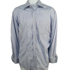 Hugo Boss Classic Fit Men's Blue Check Dress Shirt Size 16 / 41 Long Sleeve