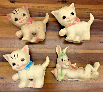 Lot of 4 Vintage Ruth Newton Squeaker Toys Tabby Cat Laid Back Bunny Carrot READ