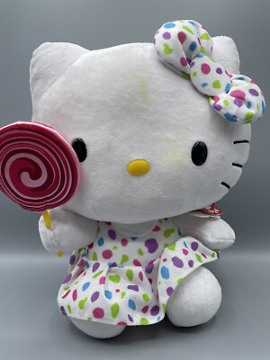 12'' Hello Kitty Plush Stuffed Polka Dot Dress Lollipop Sucker MARKS SEE PHOTOS