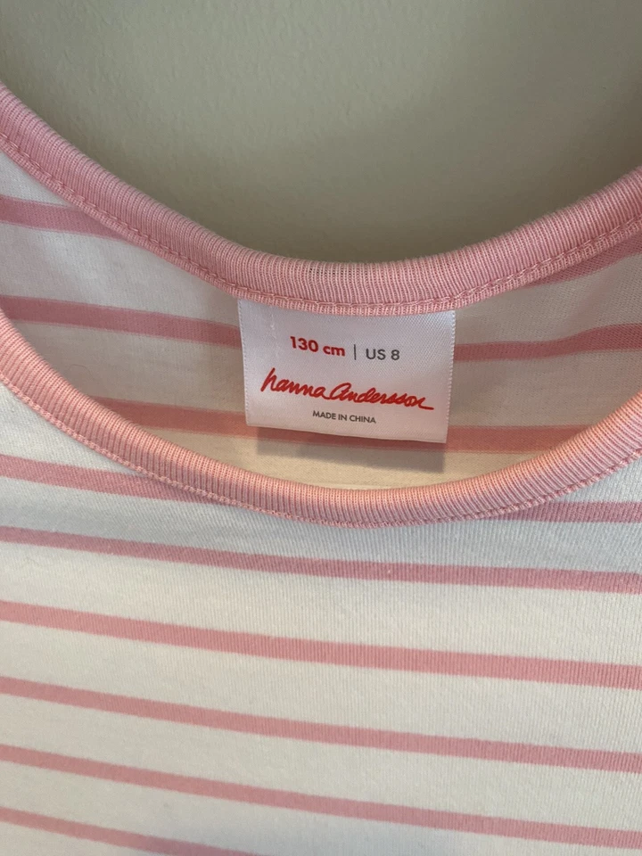 Hanna Andersson, Girls Size 130 (Size 8), Tiered Skirt Pink Stripe Dress, VGUC - Image 3 of 3