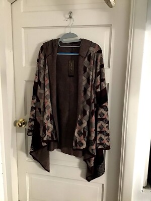 MAXSPORT NWT  MSRP $368.00 - MED Hooded Long Open Cardigan Sweater ARGYLE MERLOT
