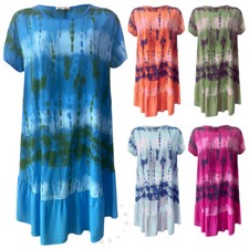 Women Ladies New Italian Short Sleeves Tyedye Printed Baggy Dress UK Top 8-22