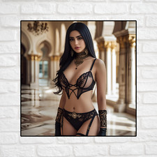 Pinup Girl Sticker Vinyl Decal Sexy Seductive Cleavage Lingerie Black Hair