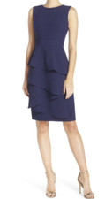 ELIZA J Navy Sleeveless Ruffled Tiered Feminine Office Cocktail Party Dress 10