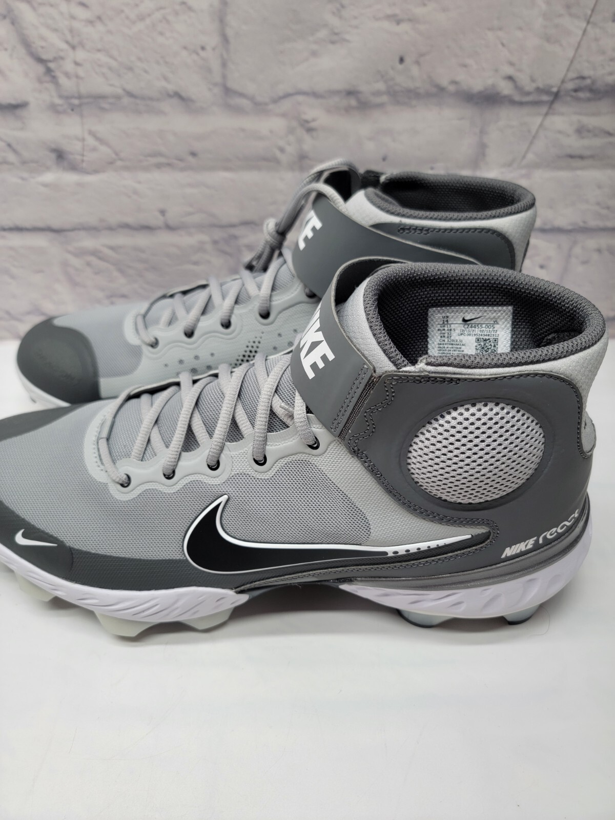 Nike React Baseball Cleats Alpha Huarache 3 Gray High Top CZ4455-005 Size 14  thumbnail 6