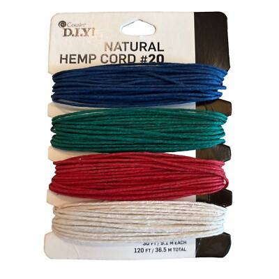 Cousin D.I.Y. Natural Hemp Cord #20 - Red White Blue Green  30' Total 120'