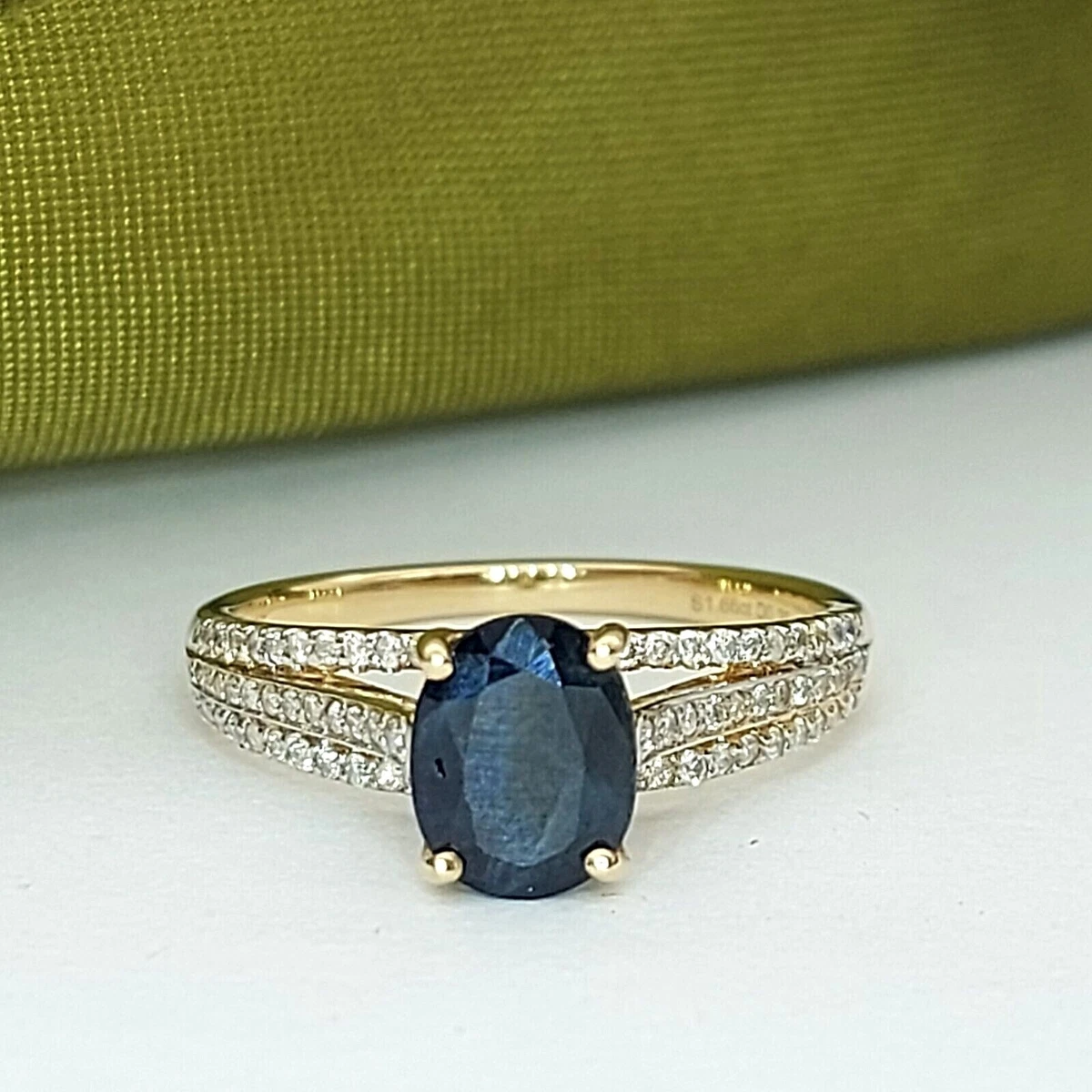 Ladies Ring 14ct 585 14K Yellow Gold Sapphire Diamond Dress Ring