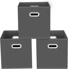 3 Pack Fabric Storage Cubes 11x11x11 Foldable Bins with Handles for Closet Gray