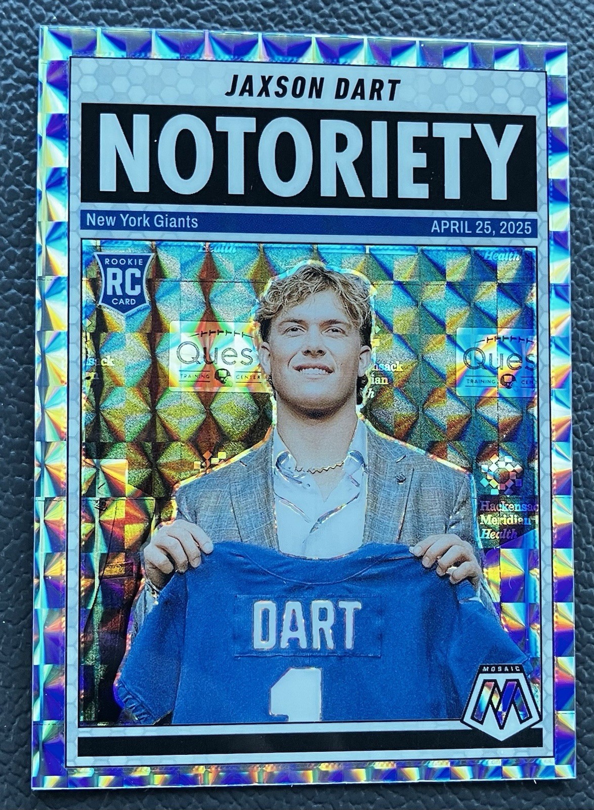 2025 Panini Mosaic #11 Jaxson Dart Notoriety Silver Mosaic Prizm Giants Rookie