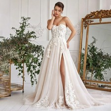 High Side Slit Wedding Dress A-Line Sweetheart Lace Applique Luxury Bridal Gowns