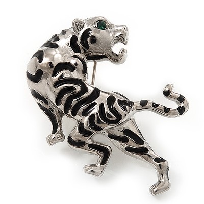 Brosche ''Brüllender Tiger'' aus rhodiniertem Metall