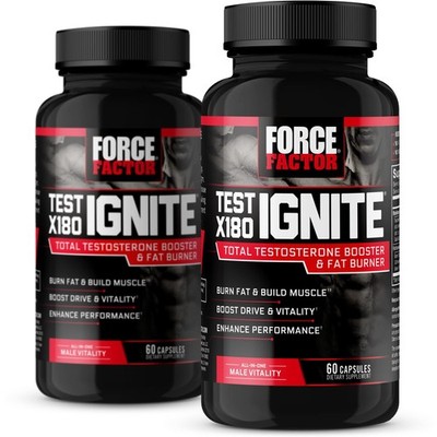Force Factor Test X180 Ignite, Testosterone 120 Count (Pack of 1), Black